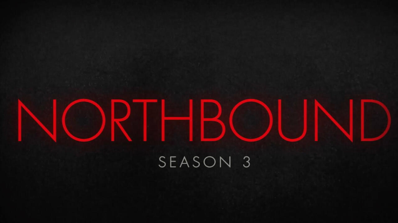 The title card of NORTHBOUND, it is large all capital red letters reading "NORTHBOUND"  overlaid on-top of a black background