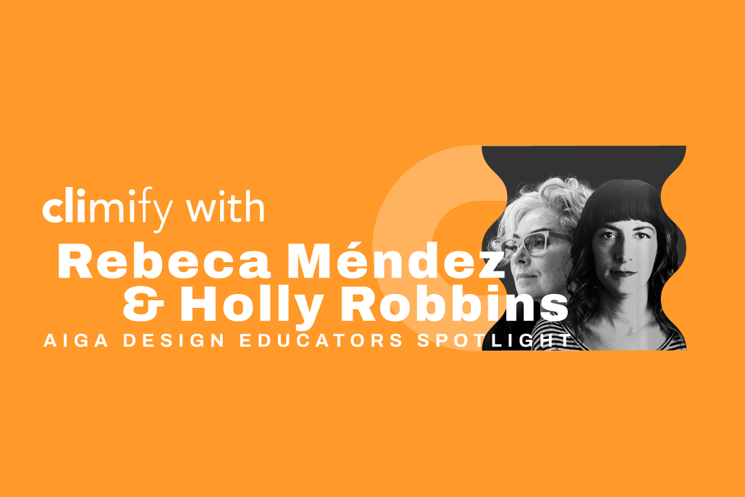 An image promoting Rebeca Méndez and Holly Robbins being part of an AIGA podcast.
