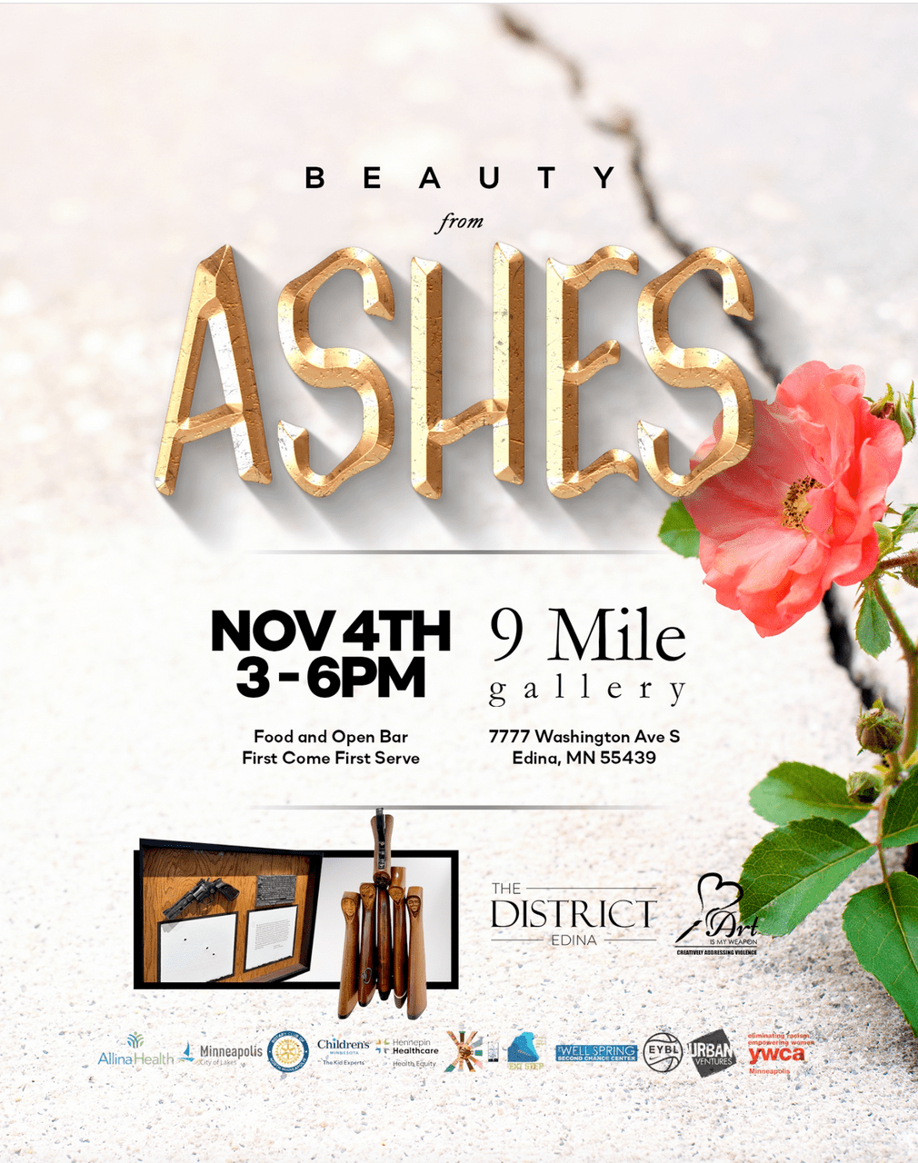 A promotional flyer for an event titled Beauty from Ashes.