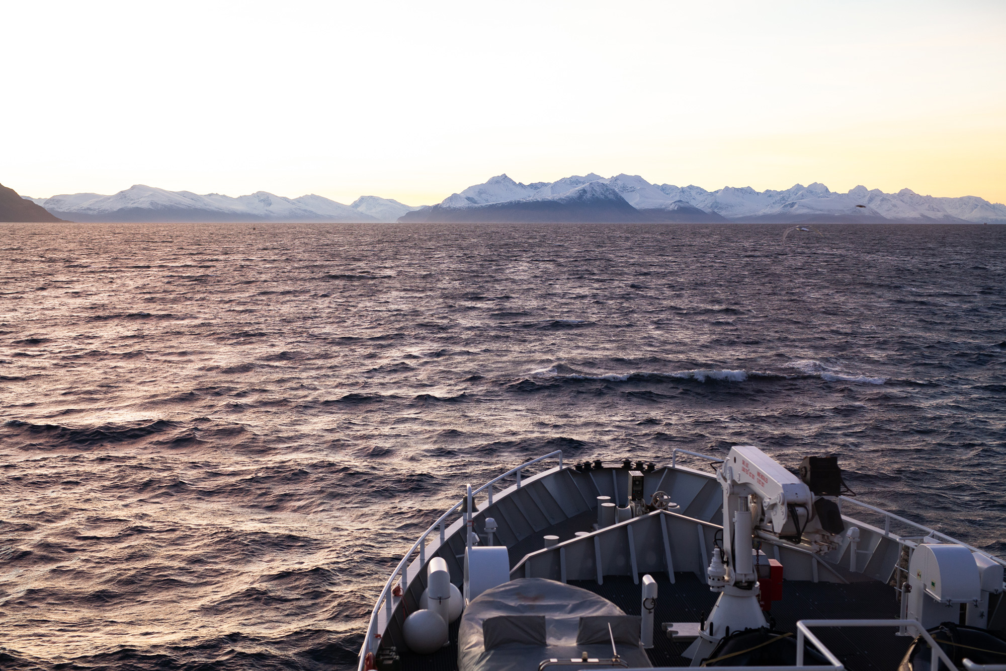 Front of a boat with the ocean