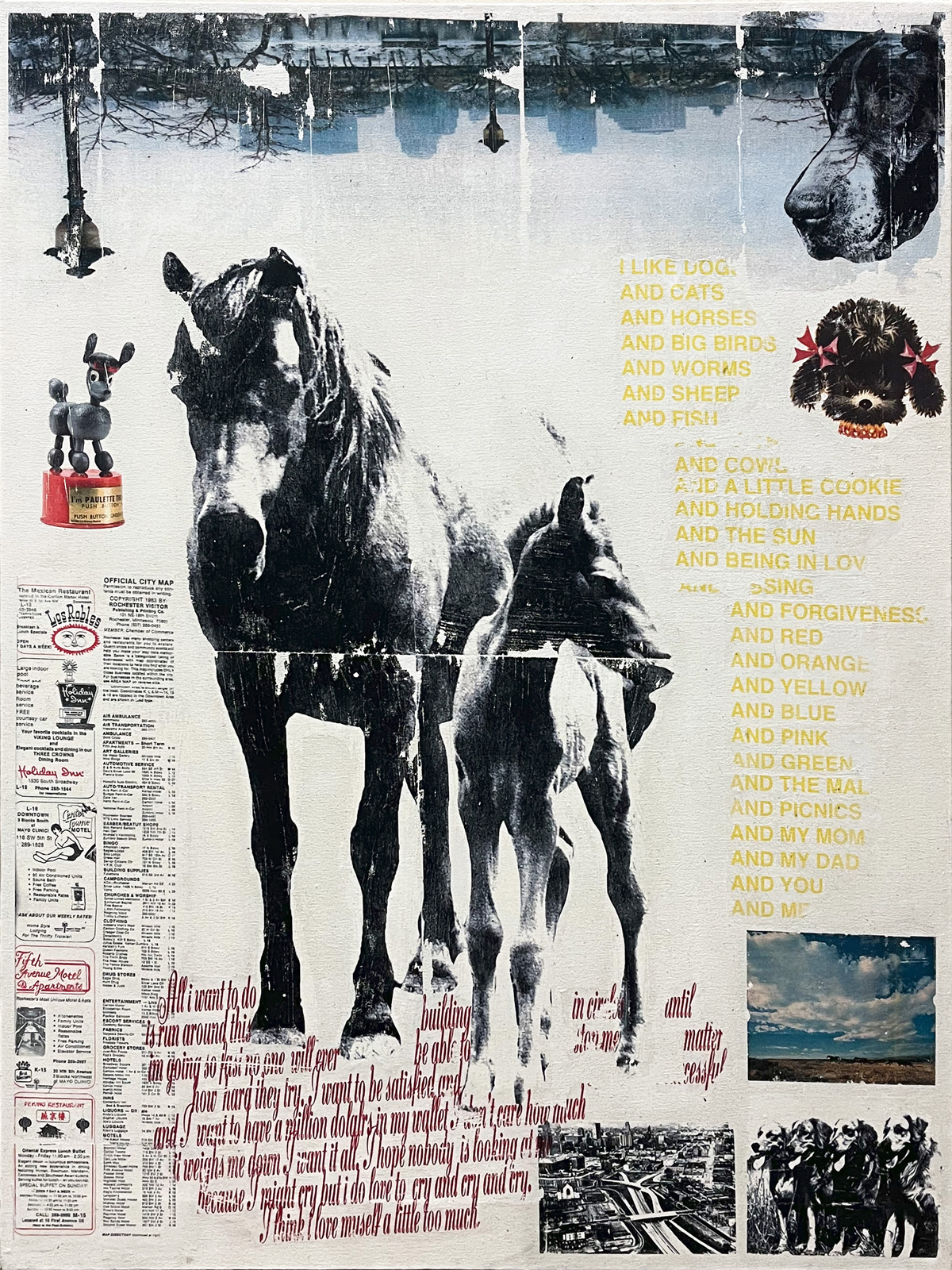 collage with horses and text