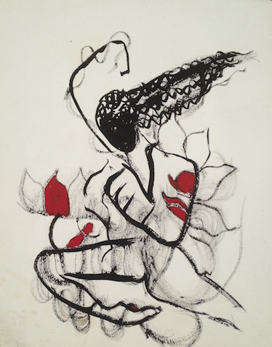  Ellen Schillace, Woman on Fire, 2000-05, ink on paper, 33 in. x 39 in.