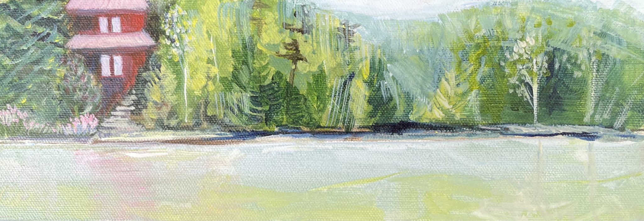 Watercolor painting of a cabin on Clearwater Lake