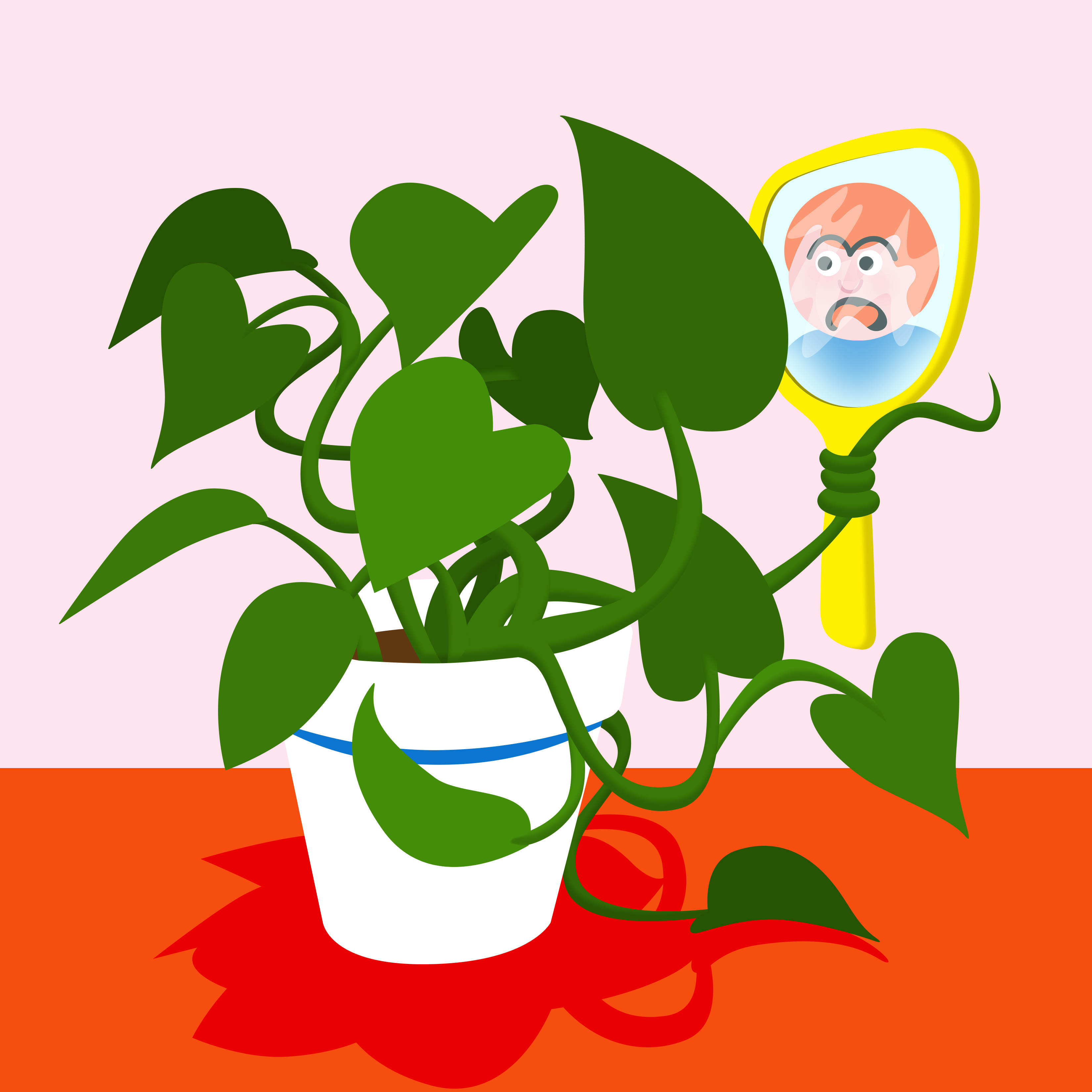 Illustration of plant looking into mirror by Ashley Siebels.