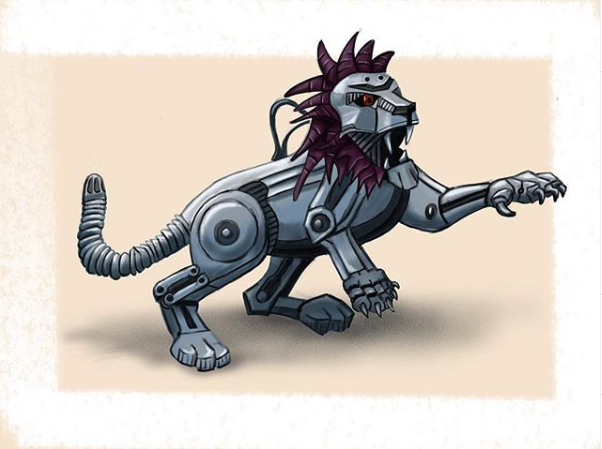 Mechanical lion illustration by Jesse Hintze. 