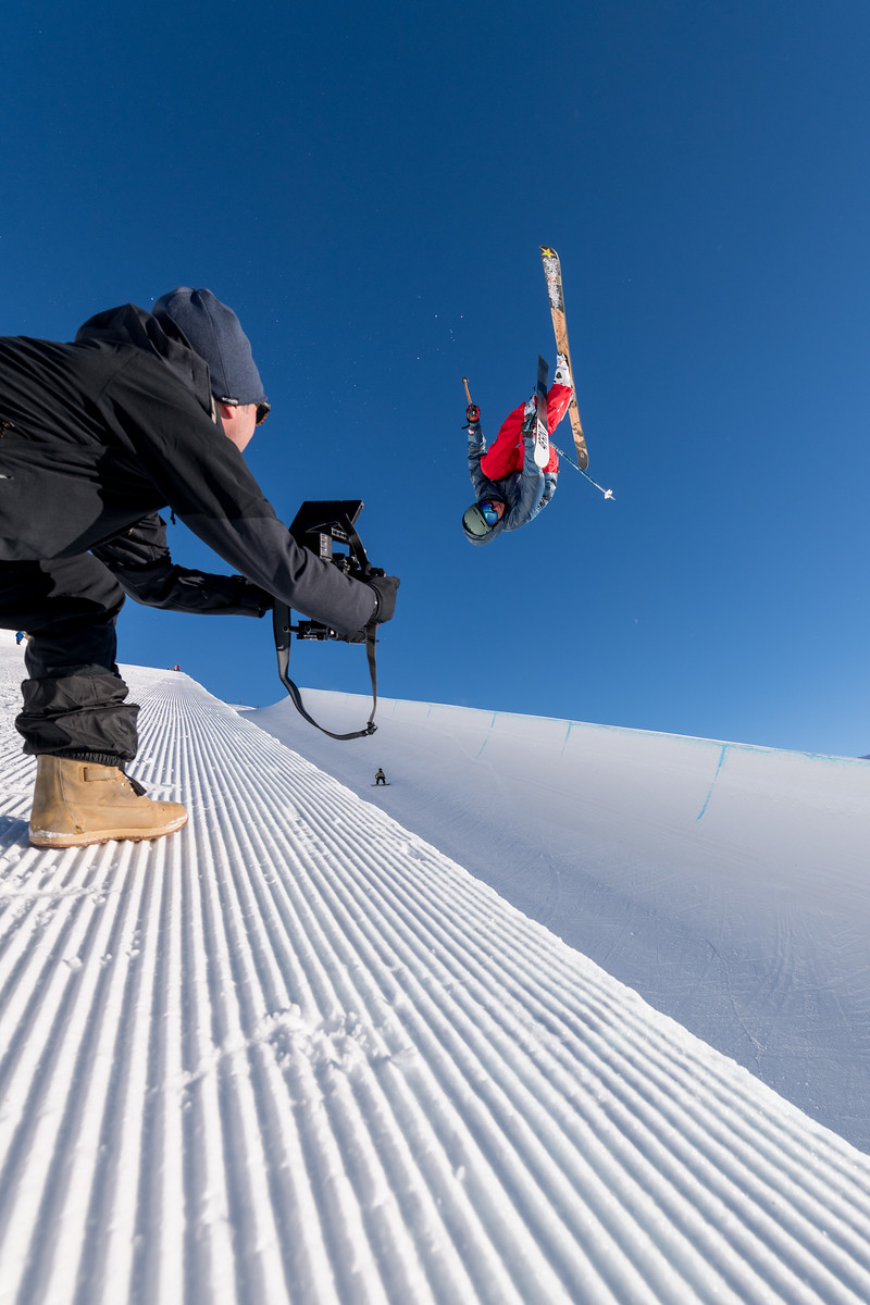 Joshua VP photographing a skier during a front flip.