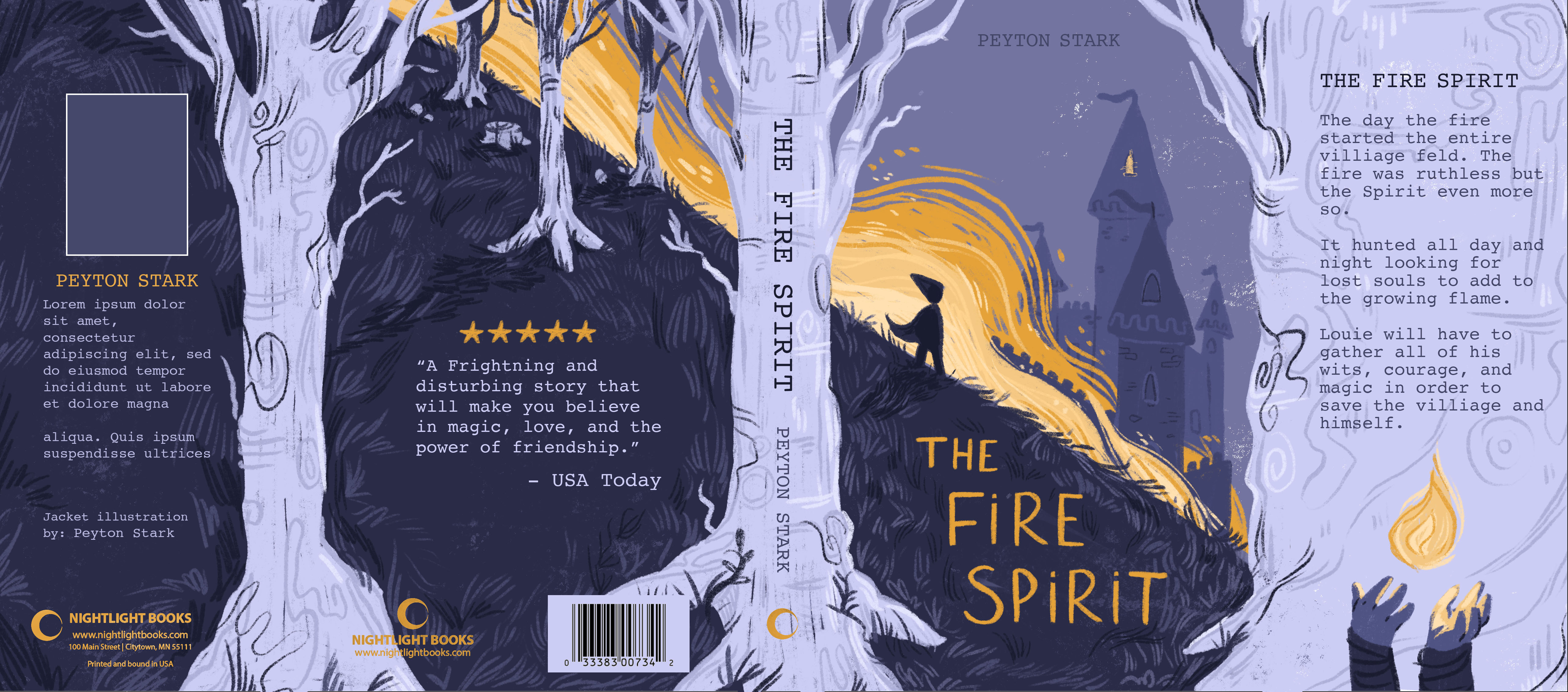 "Fire Spirit" book jacket design by Peyton Stark