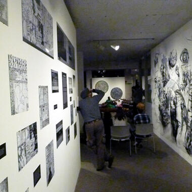 Joseph Norman, Middle Passage documentation (left), collaborative mural with MCAD students (right)