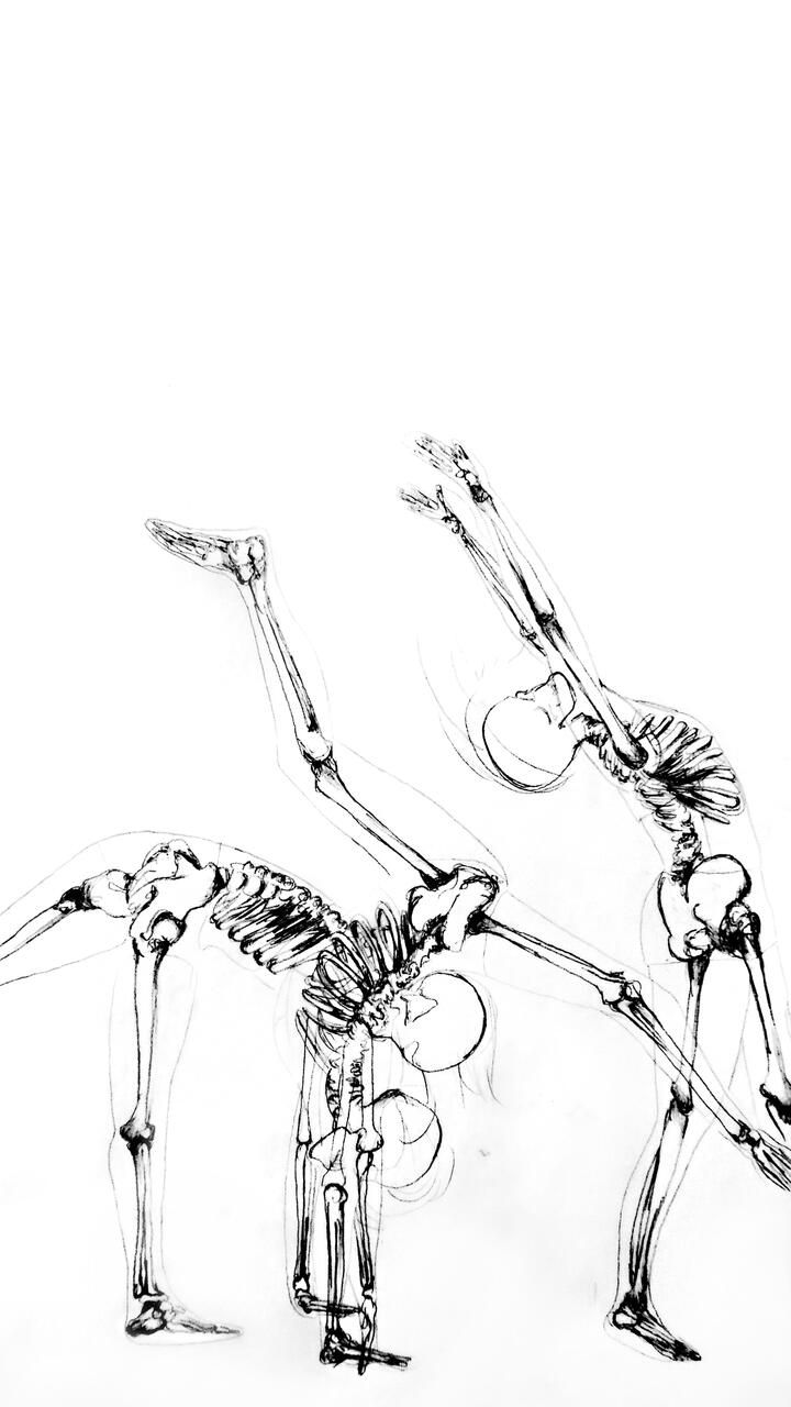 A drawing of skeletal position during a backflip. 