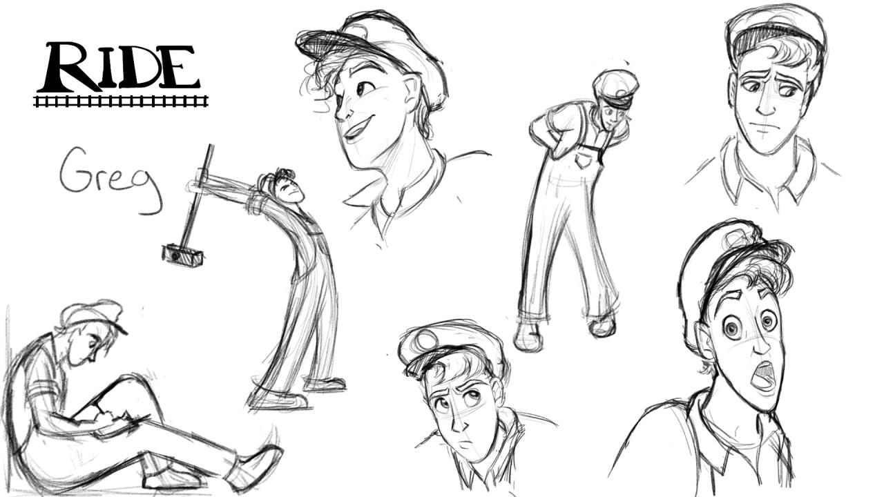 Character design sheet for story called "Ride." (Greg)