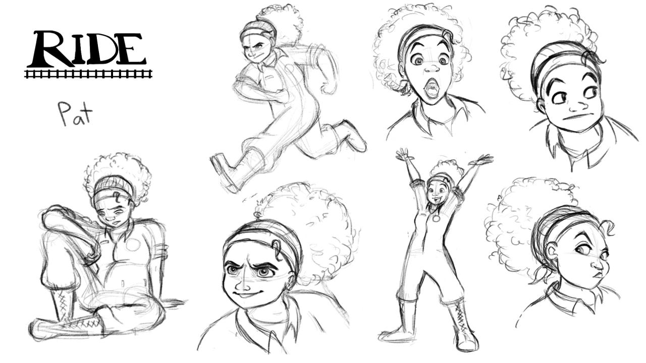 Character design sheet for story called "Ride." (Pat)