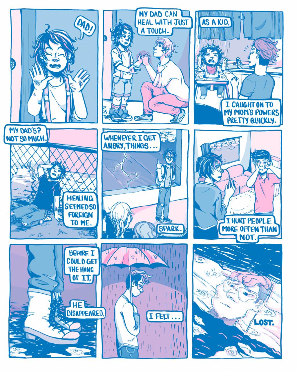 Comic page of a child remembering their father by Remy Burke