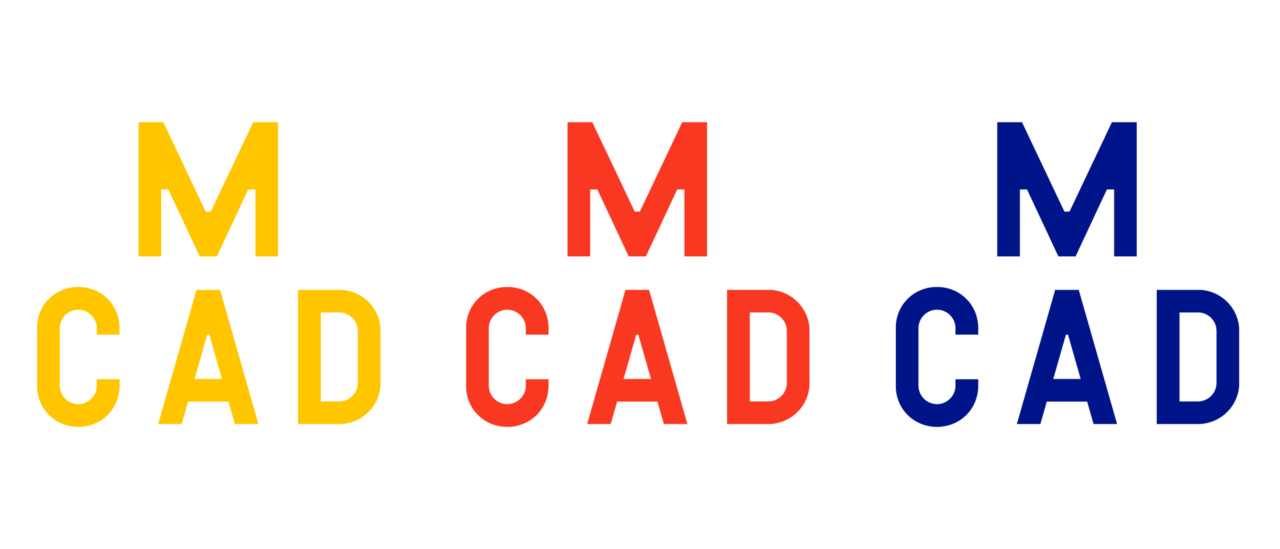 MCAD lettermark in brand red, blue, and yellow