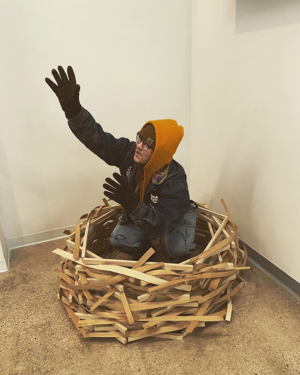 Person in a human sized nest