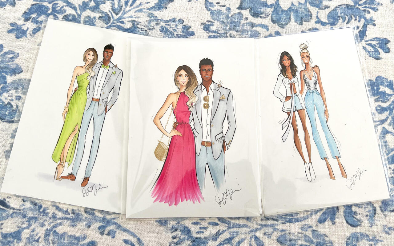 An image of three fashion illustrations side to side.