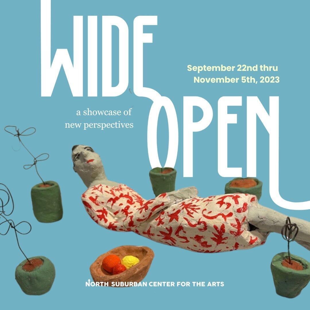 A promotional image of "Wide Open", an exhibition at the North Suburban Center for the Arts in Fridley, MN.