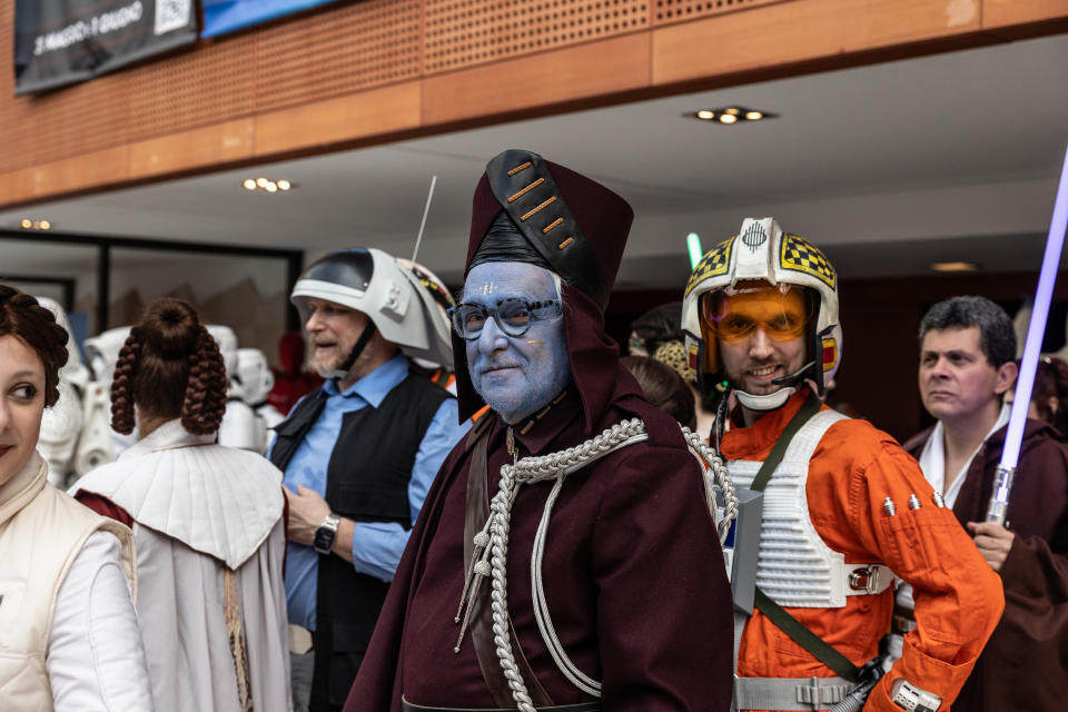 People dressed as characters from Star War in Milan, Italy. 