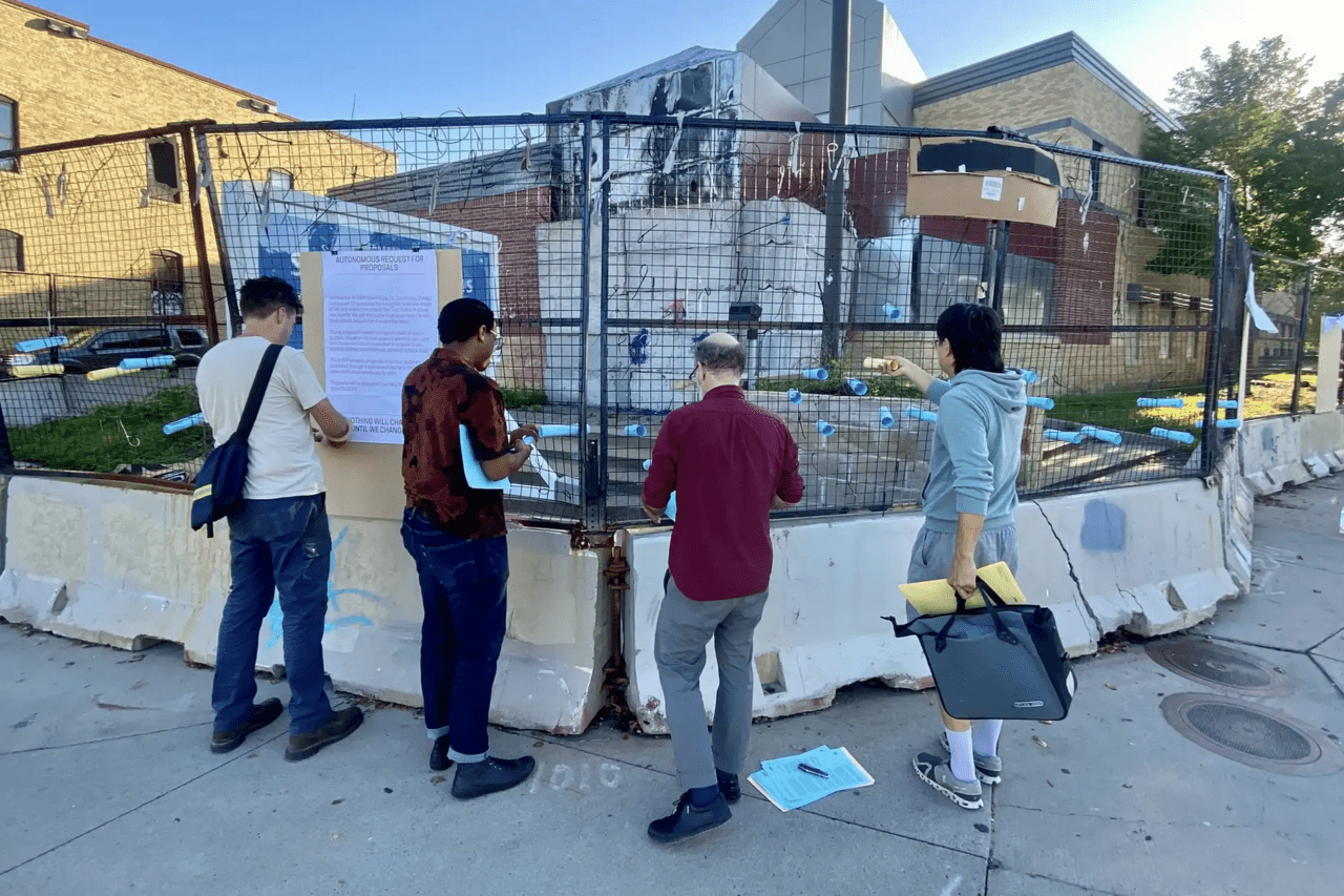 Confleunce at the abanonded 3rd precinct. From left to right is Jamie Schwesnedl,  Duaba Unenra, Sam Gould, and John Kim.