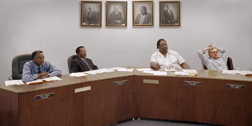 A photograph of Wadley Georgia's City council in 2001. From left to right, those pictures are Izell Mack, Charles Lewis, Albert Samples, and Roberts Reeves.