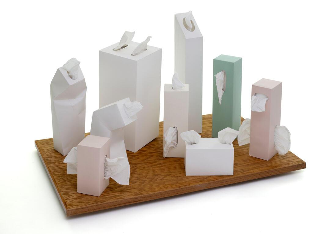 Handy for Now by Emmett Ramstad. It's a series of sculpture works based on surreal tissue boxes.